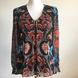 Alice + Olivia | black sheer floral blouse top